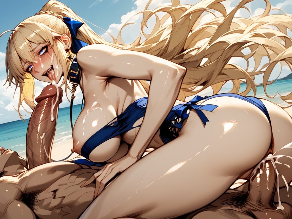 Perfect Ass, Expressive Face, Blue Bow In Hair Hentai AI Porn