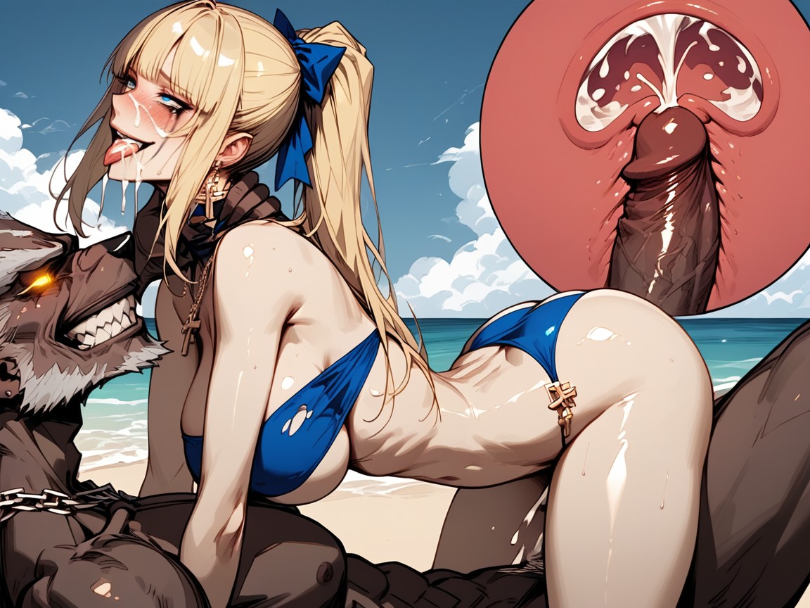 Large Chain Cross Necklace, And Groping Boobs, Blonde Hair Hentai AI Porn