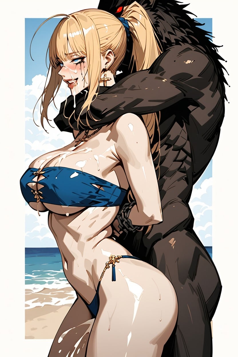 Arched Back, Torn Clothes, Very Tight Blue Bikini Hentai AI Porn