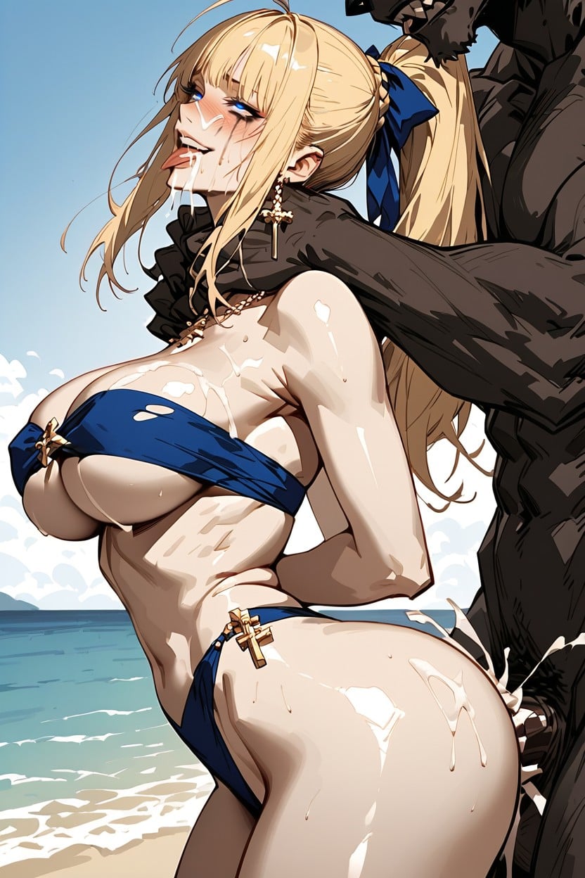 Underboob, Horny, Full Face Blush Hentai AI Porn