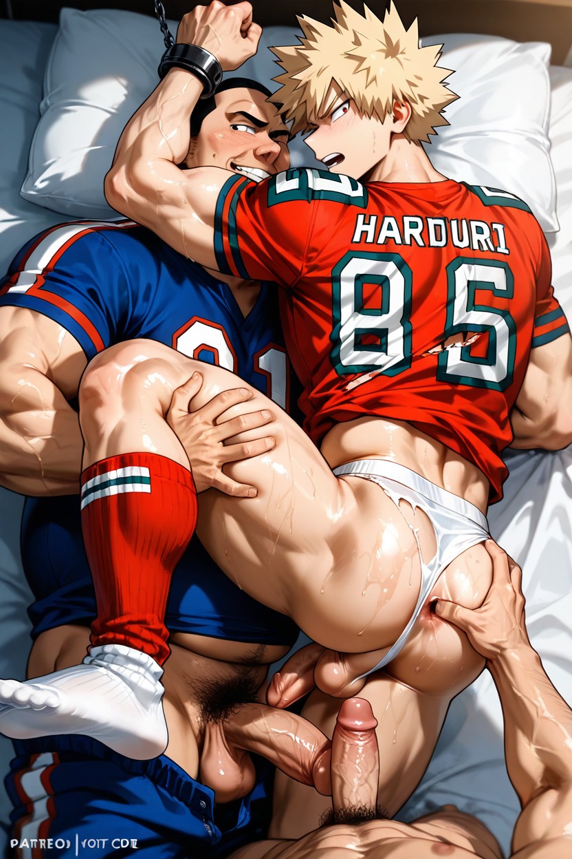 Red Football Uniform, Retro Long White Slouch Socks, Mostly Wet Body AI Gay Porn