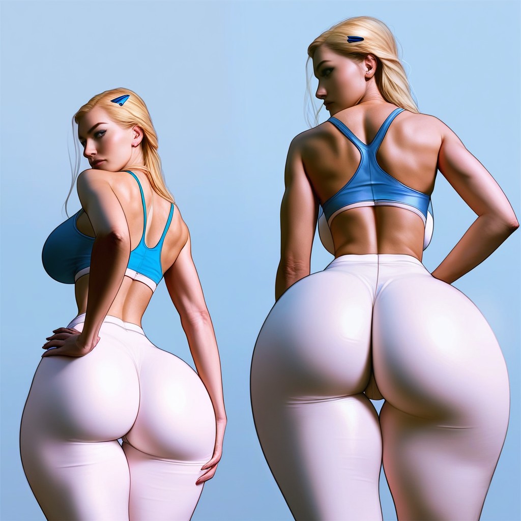 She Is Looking Below, Complete Back View, Disproportionately Massive Fake Butt AI Porn