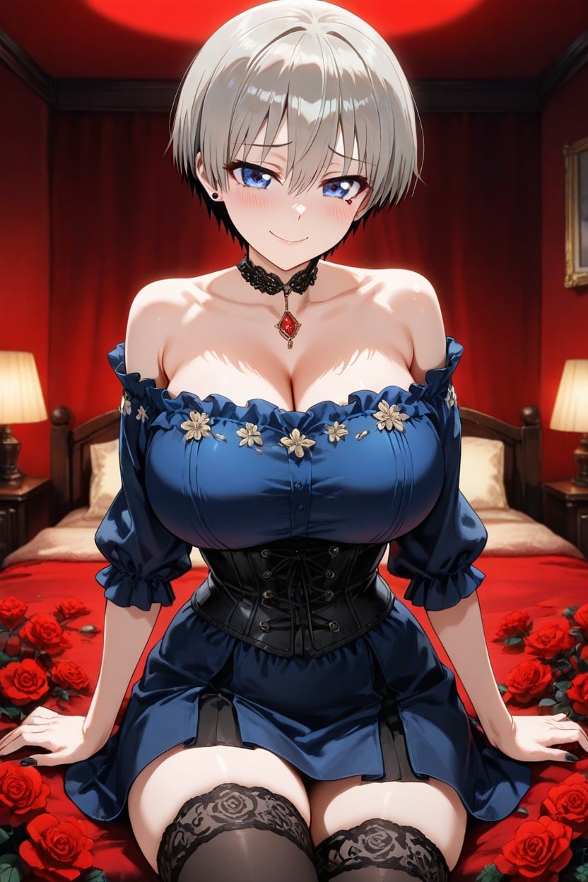 Uzaki Hana, Draped Background, Red Lighting Hentai AI Porn