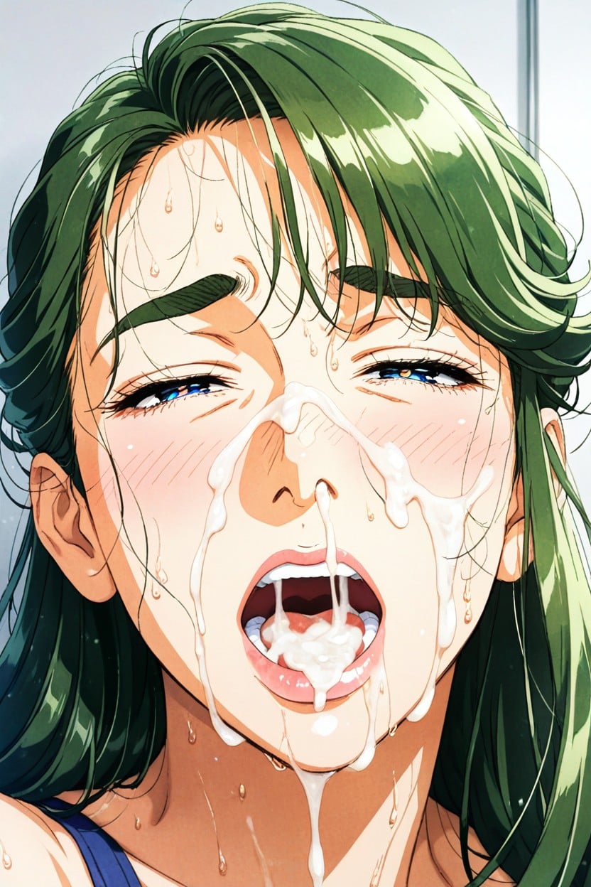 Overflowing Cum From Her Mouth, Cum From Hair, Focus Face Hentai AI Porn