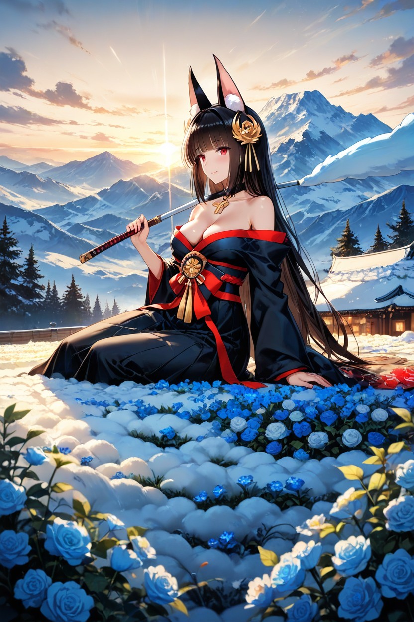 Cleavage, Sharp Focus, Winter Setting AI Porn