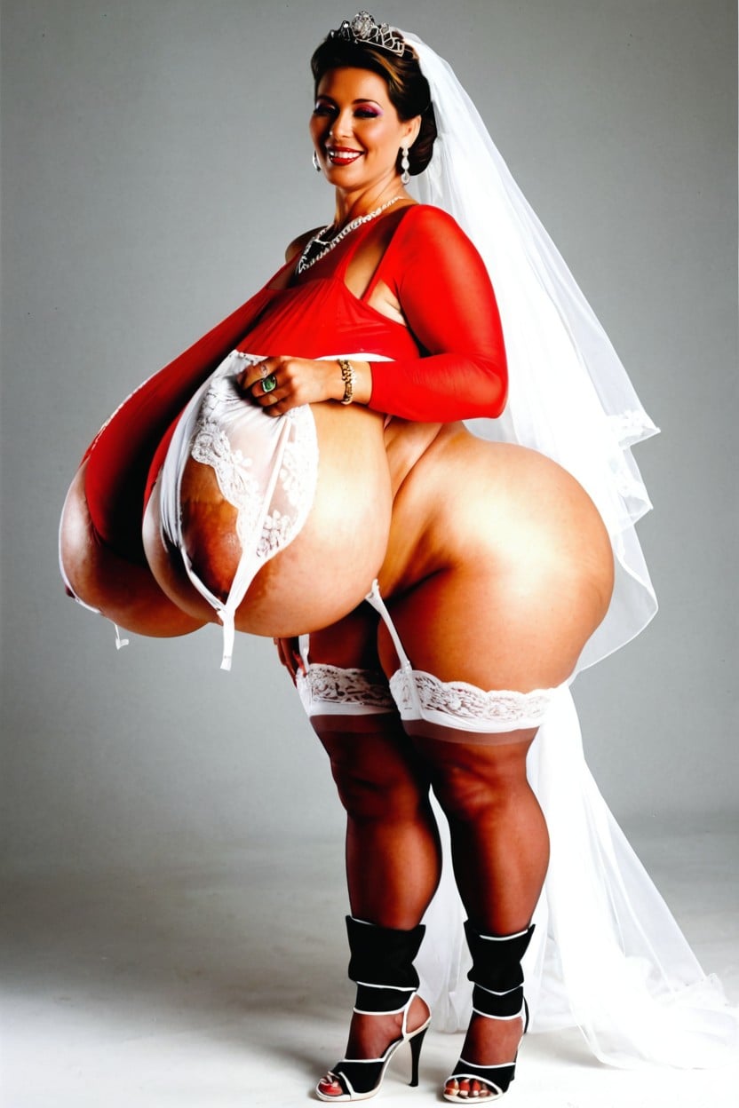 Makeup, Naked With Wedding Veil, Side View MILF AI Porn