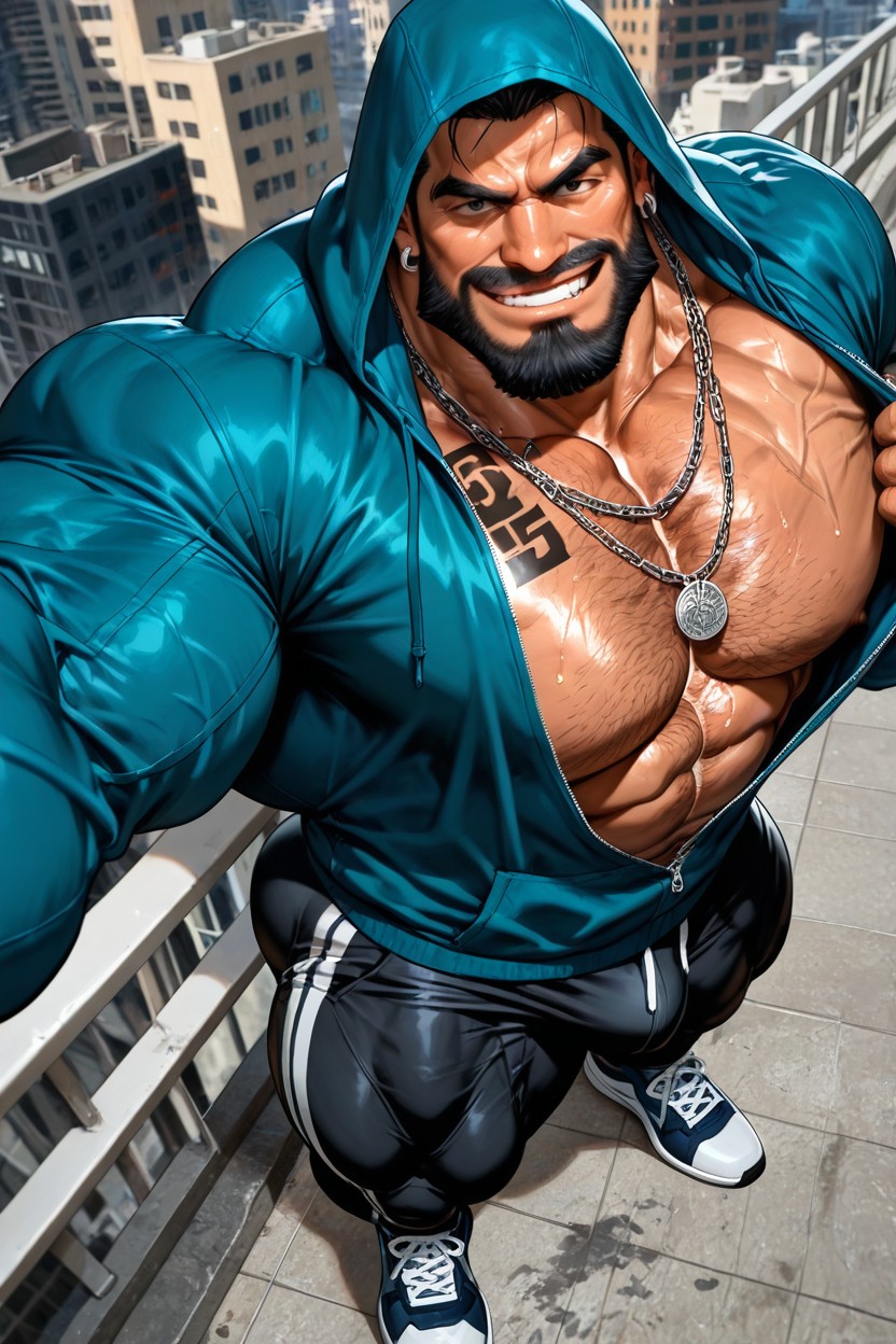 Huge Veins, Dark Tanned Skin, Big Adam's Apple AI Gay Porn