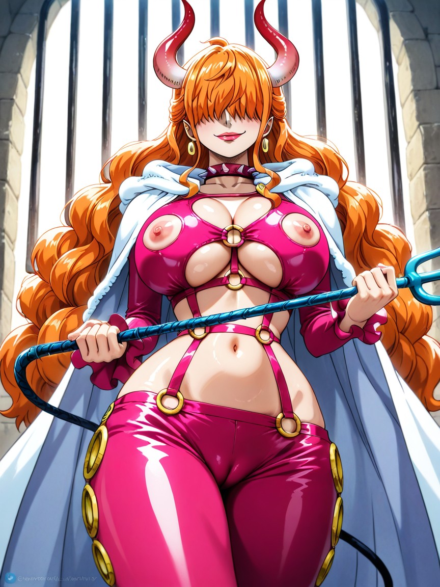One Piece Art Style, Very Long Hair, Pink Body Harness Hentai AI Porn