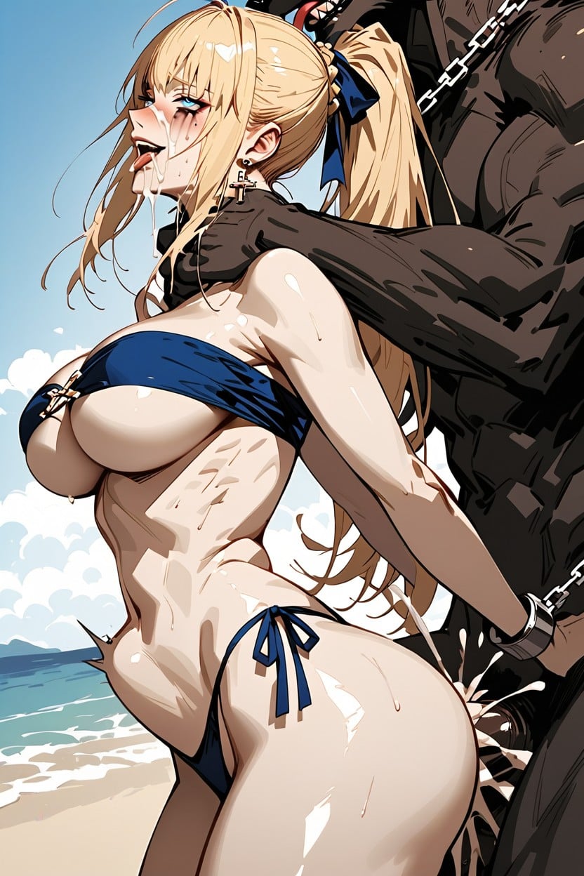 Very Tight Blue Bikini, Creampie, Oiled Skin Hentai AI Porn