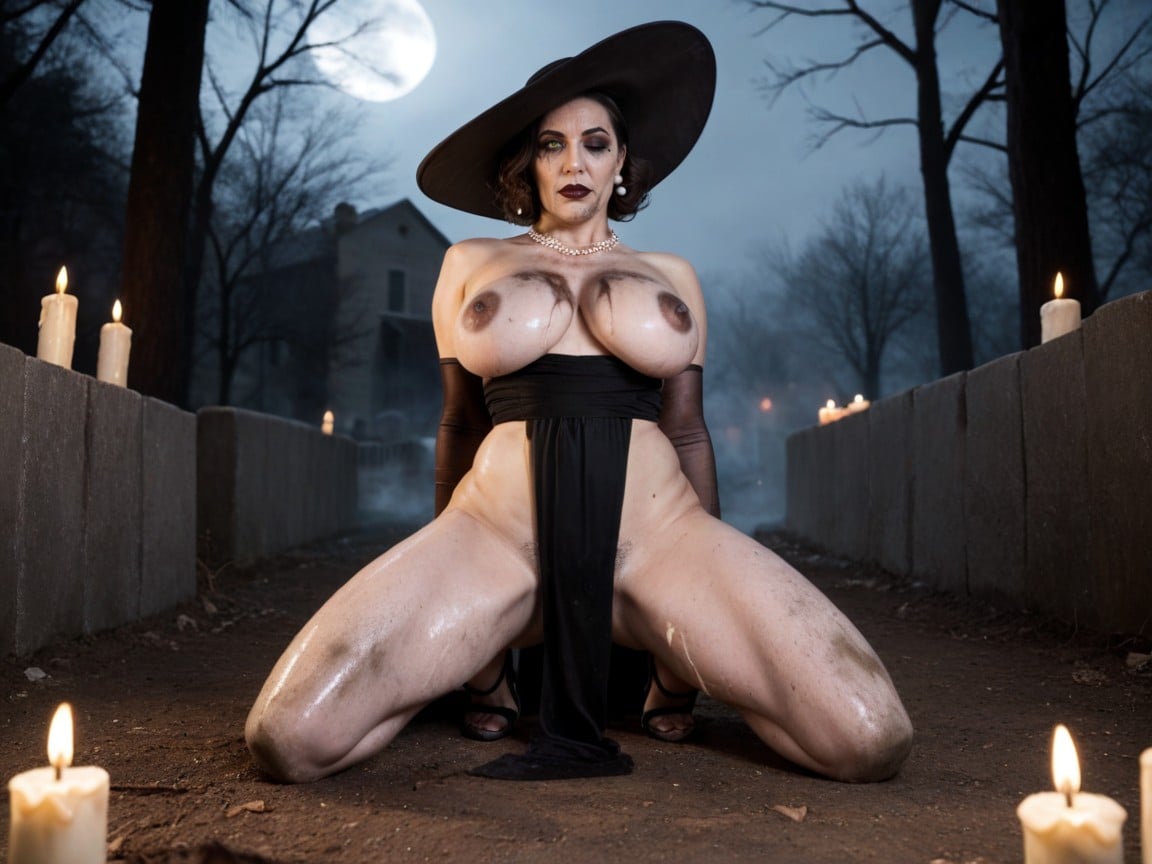 V-shaped Eyebrows, Massive Breast, Cemetery MILF AI Porn