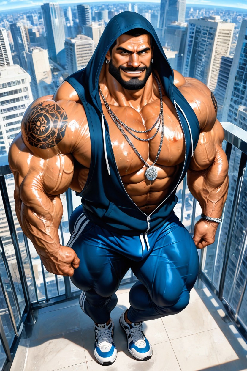 Neck Wider Than Face, Long Sleeves Hoodie, No Hair On Chest AI Gay Porn