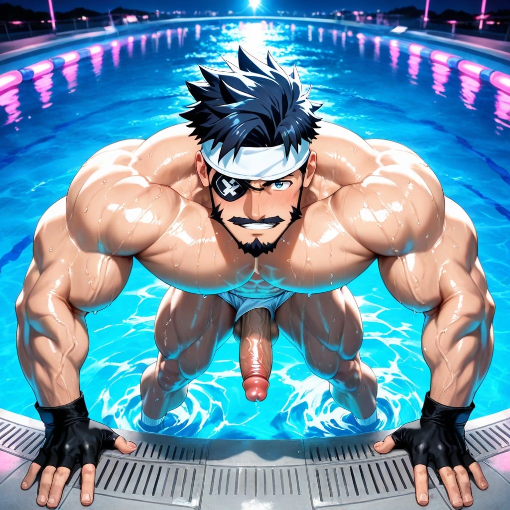 Grinning, Sweaty, Outdoor Pool AI Gay Porn