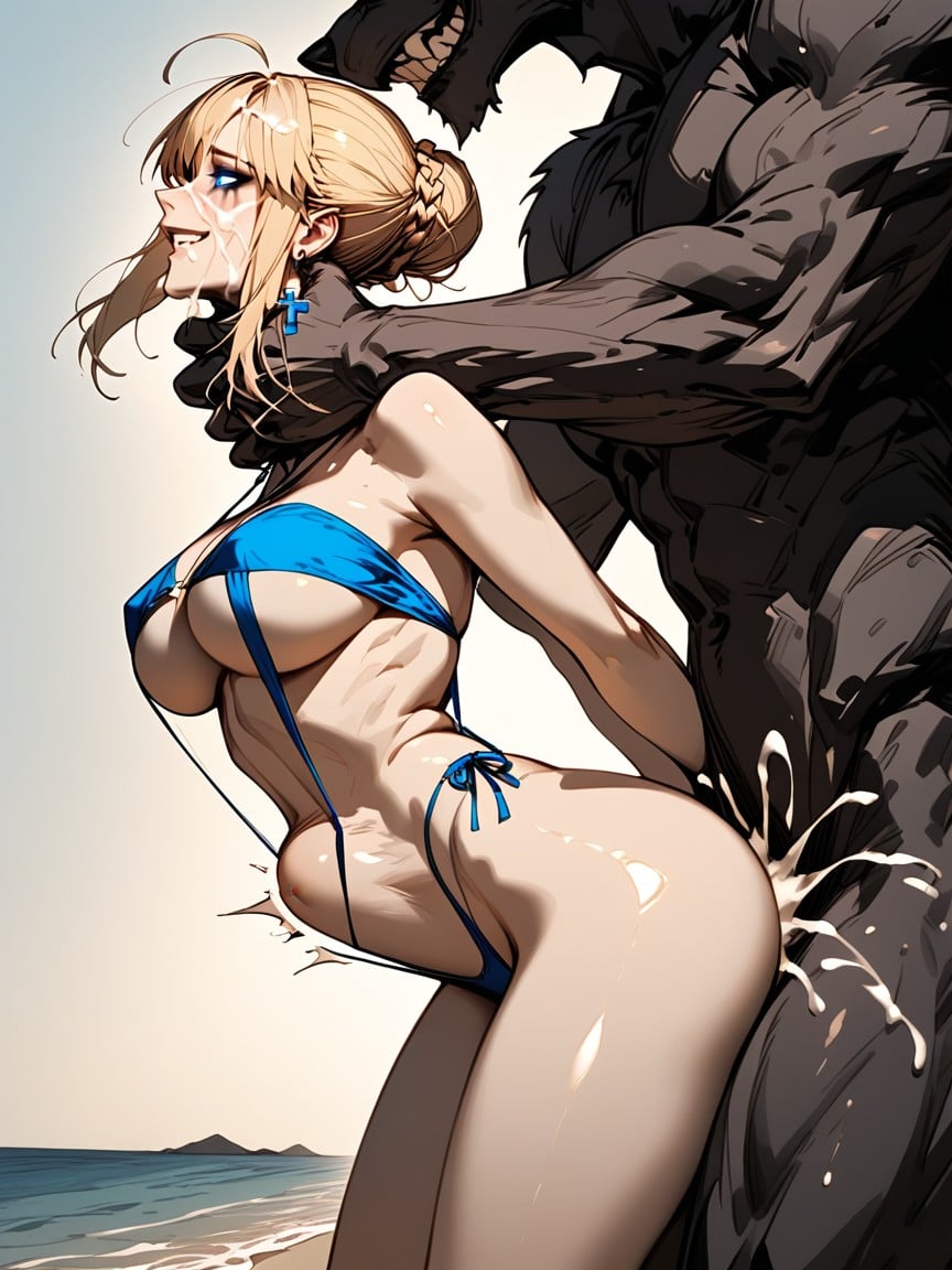 Fucked By Werewolf, Glowing Eyes, Blonde Hair Hentai AI Porn