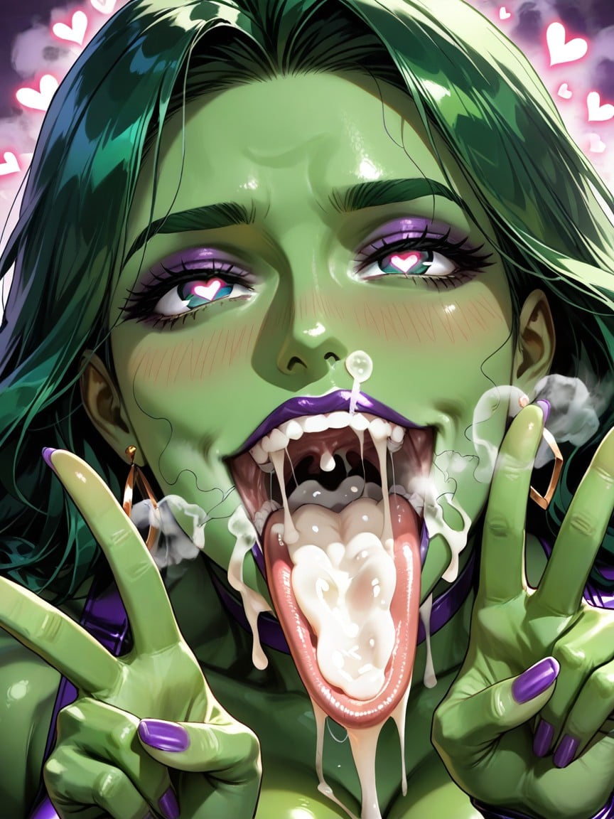 Cum Bubbles In Pooling Cum, Stray Pubic Hair Around Her Mouth, Top Down Hentai AI Porn