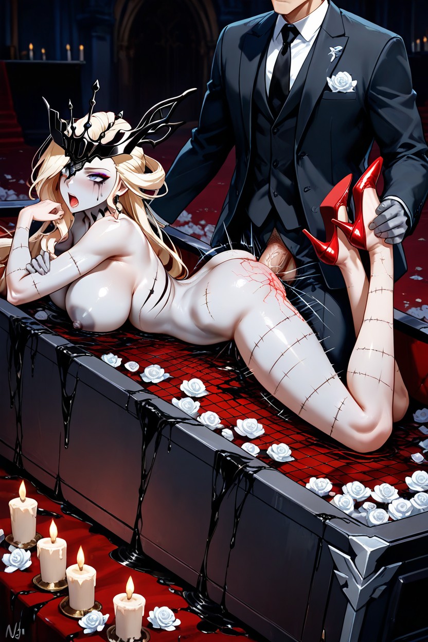 Extremely Long Legs, Man In Suit, Thick Suture Lines Random On Signora Skin Hentai AI Porn