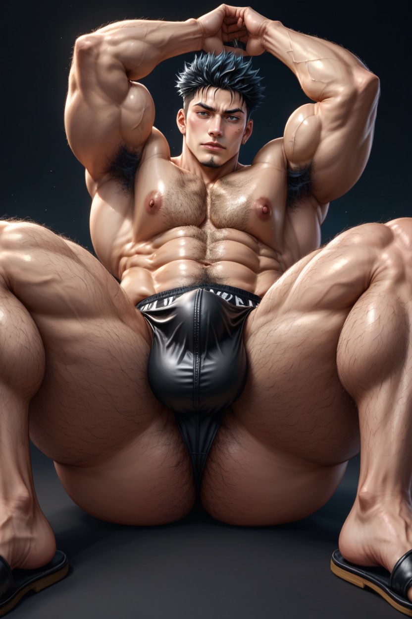 Pale Skin, Abdominal Muscles Defined Abs, Black Background AI Gay Porn