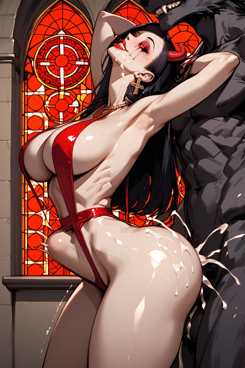 Beautiful Detailed Face, Large Red Bow In Hair, Mascara Running Down Cheeks Hentai AI Porn