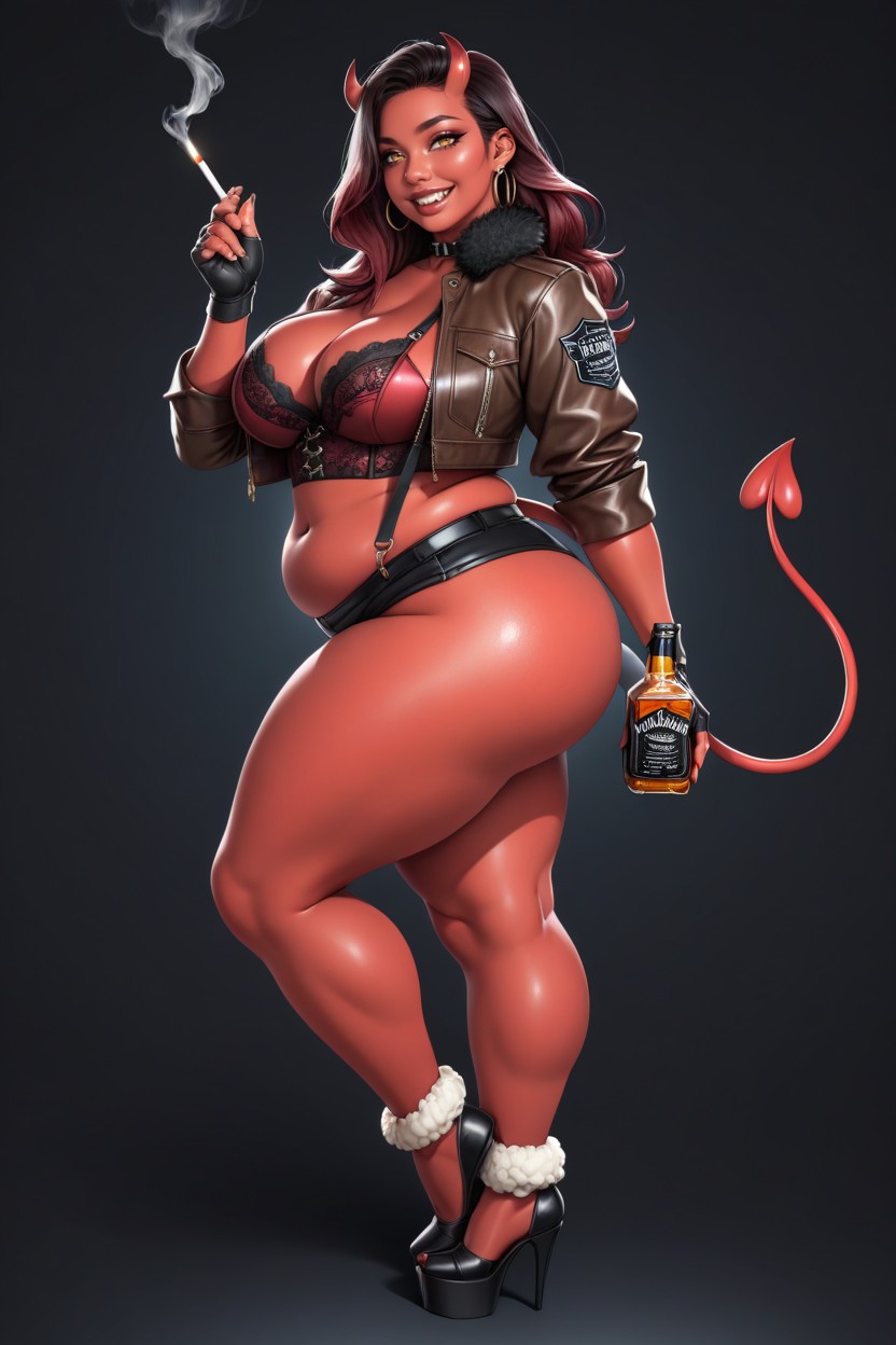 Hoop Earrings, Full Body View, Red Skin BBW AI Porn