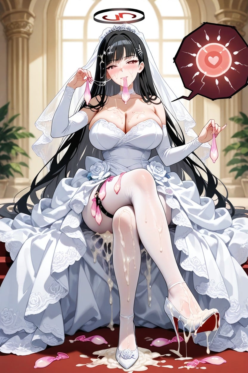 Sitting, Wearing Condom, Clothes Covered On Semen Hentai AI Porn