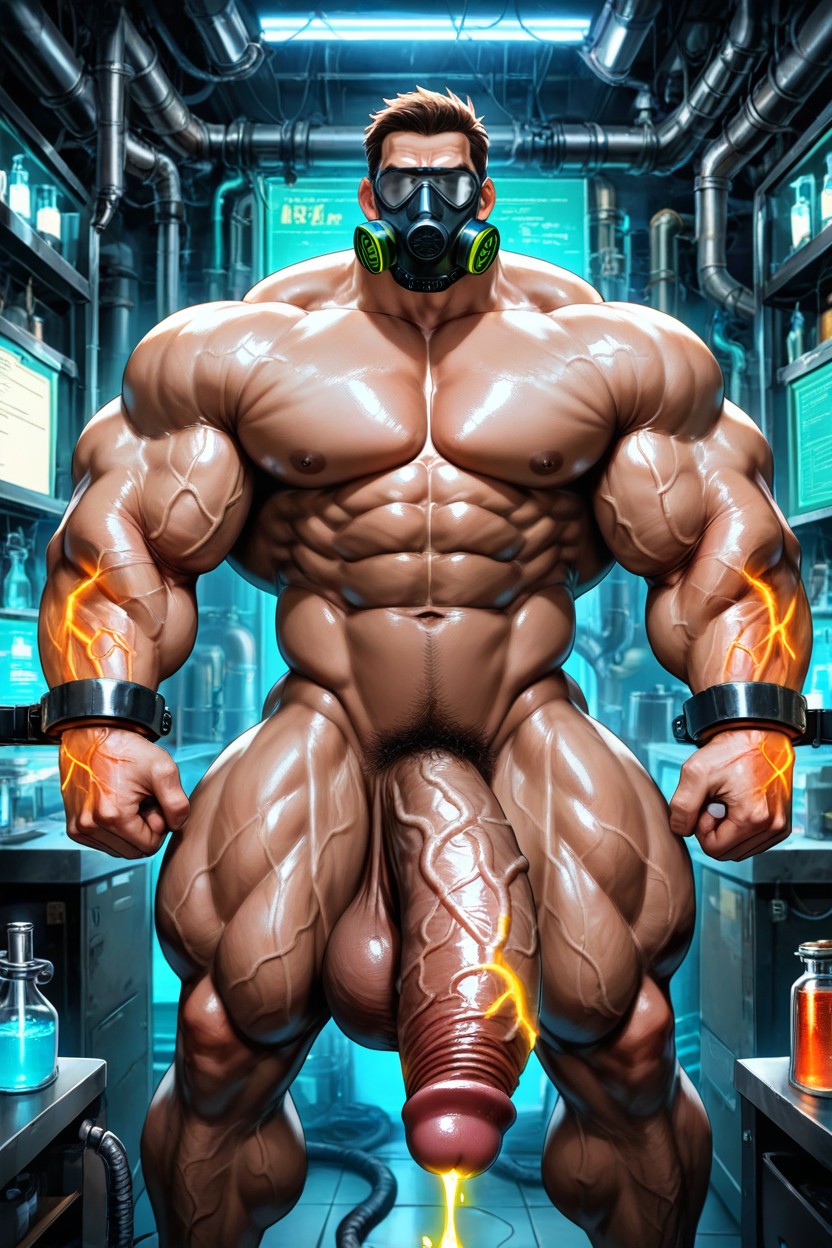 Huge Monster Penis, Lab, Glowing Red Veins AI Gay Porn