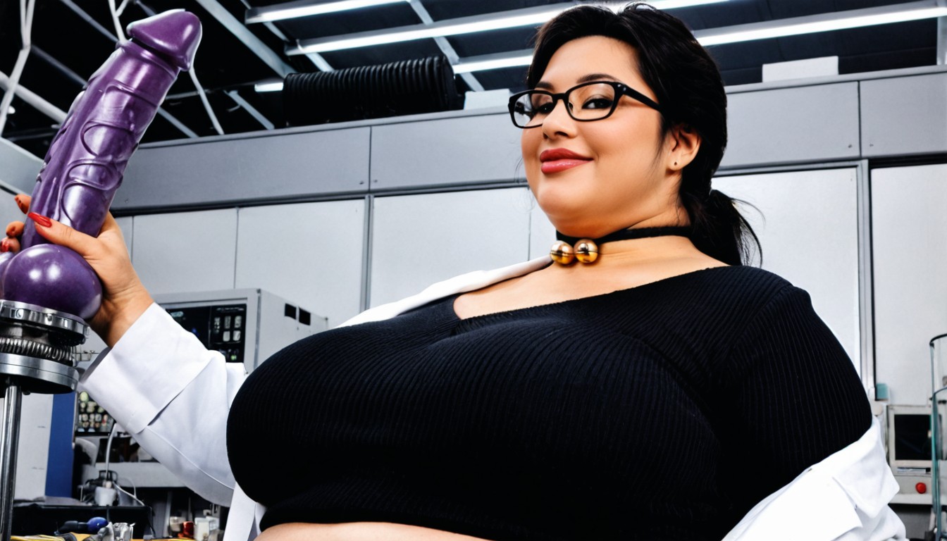 Long Black Hair, Gazing At Viewer, Low Ponytail BBW AI Porn
