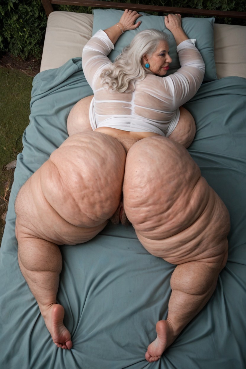 Hyper Fat Body, Giant Saggy Breasts, Legs Spread On Bed AI Porn