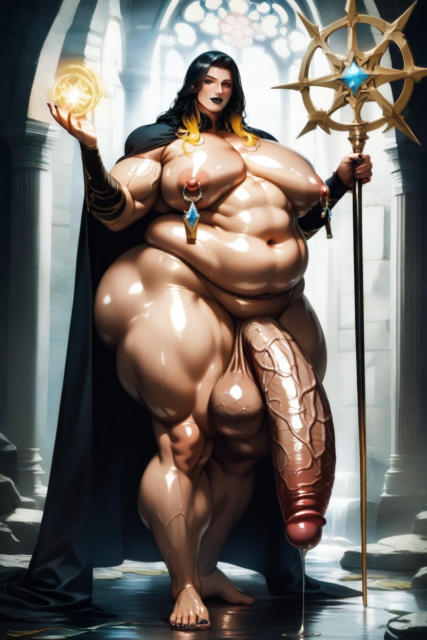 Fantasy Robes, Black Hair With Yellow Highlights, Broad Shoulders AI Gay Porn
