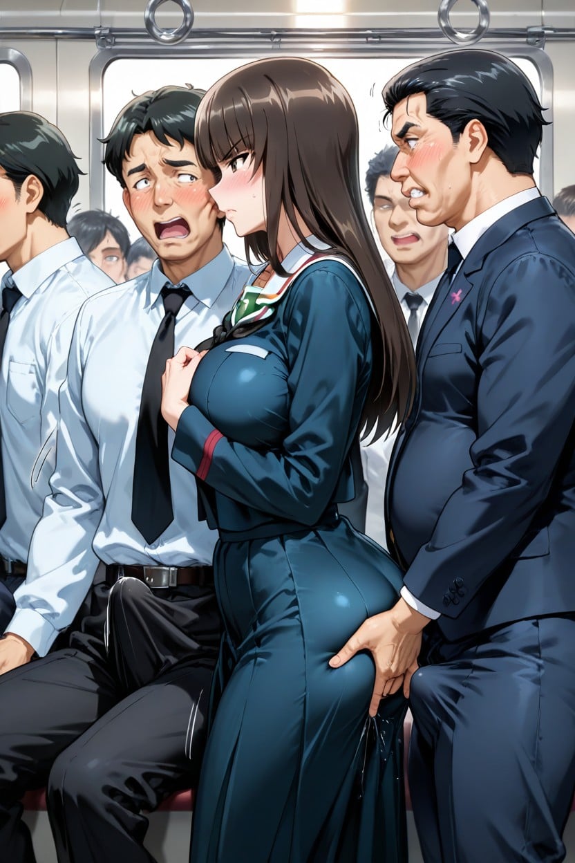 Hard Dick On Her Butt, Extremely Cramped, In Train Hentai AI Porn