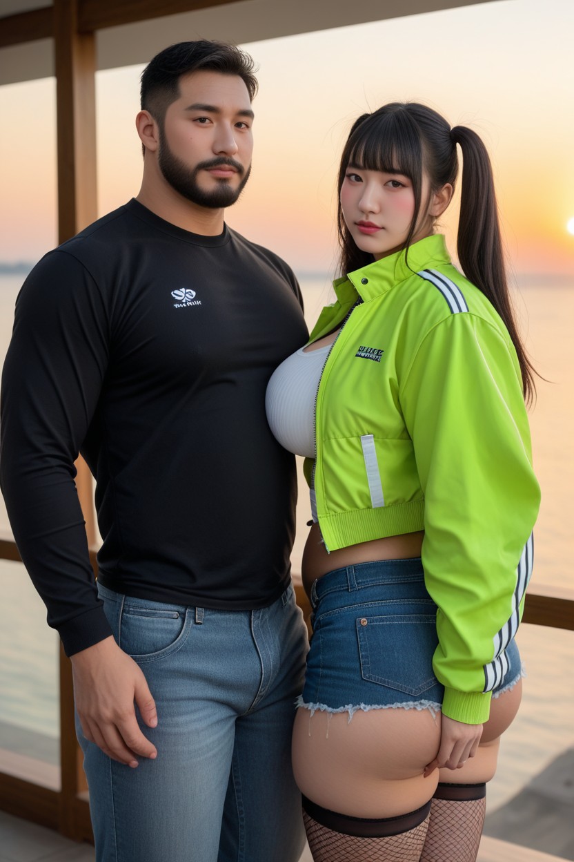 Sunset, Motion Line, Large Breasts Asian AI Porn