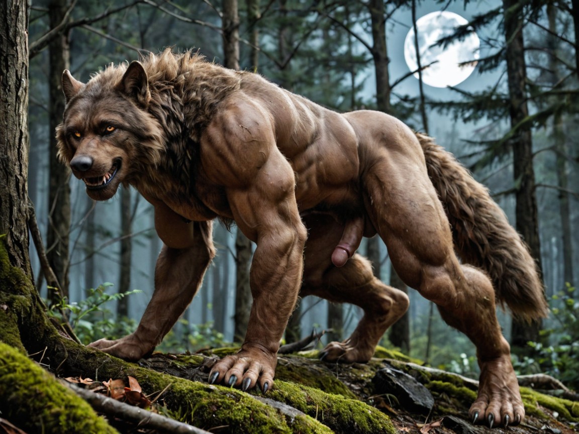 The Werewolf Has A Body That Looks Like A Big Monster, 18+, A Hairy Wolflike Werewolf AI Gay Porn