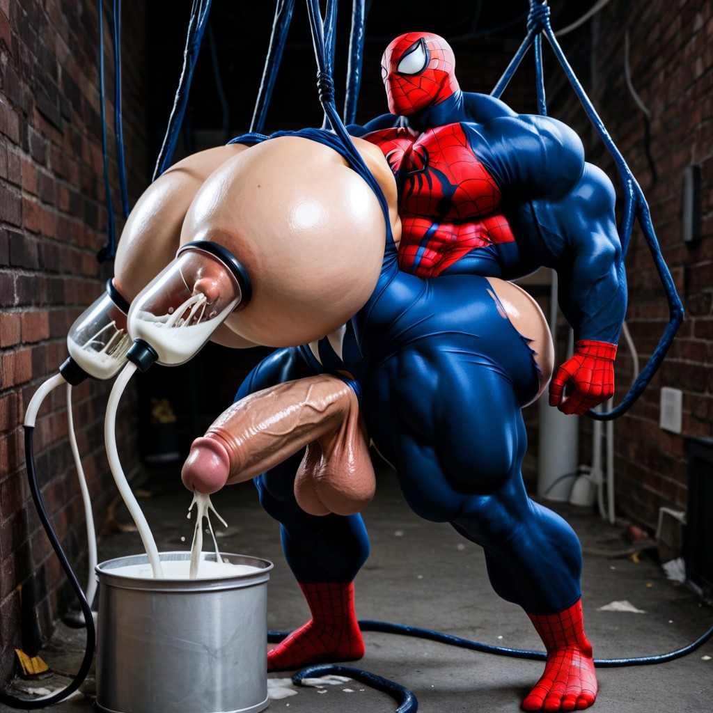 Greedily Sucking Milk Out Of Spiderman's Boobs, Rough Squeeze, Groping Nipple AI Gay Porn