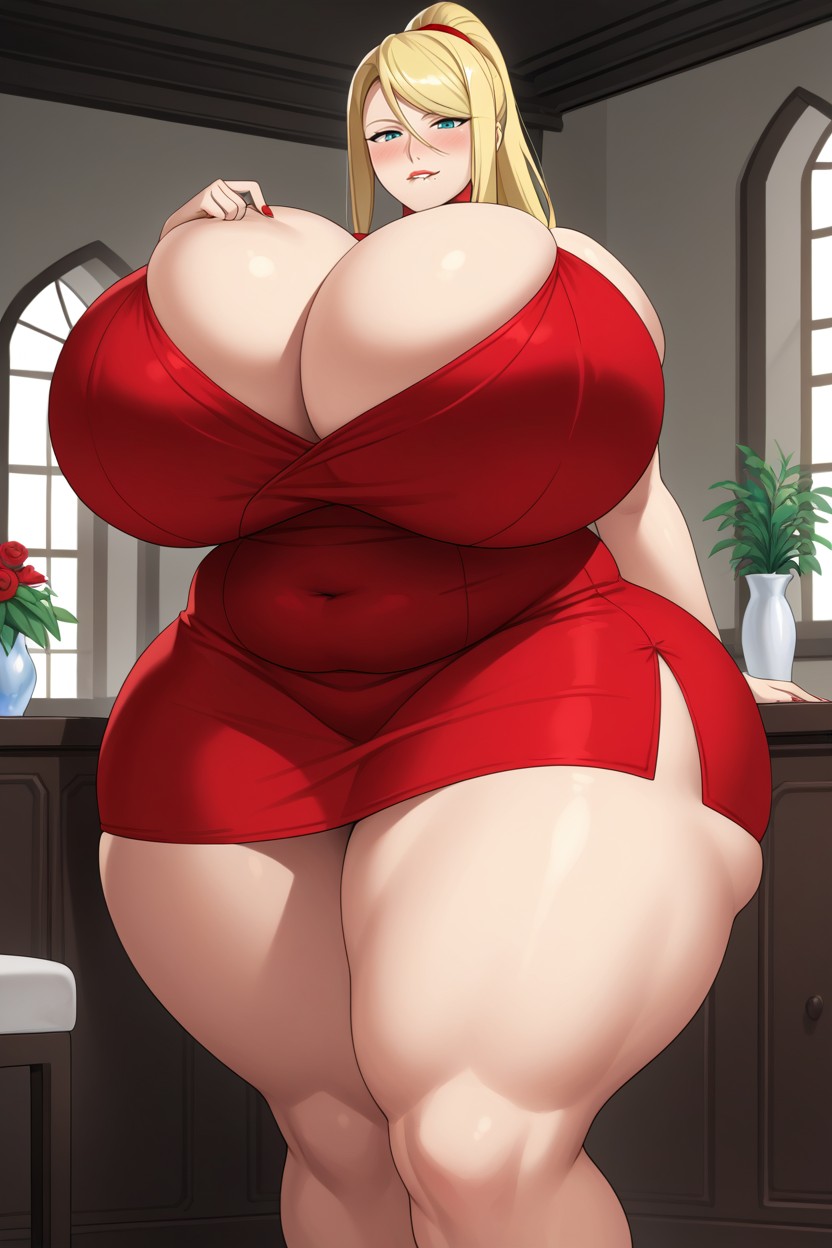 Wide Skirt, Gigantic Hyper Ass, Samus Hairstyle AI Porn