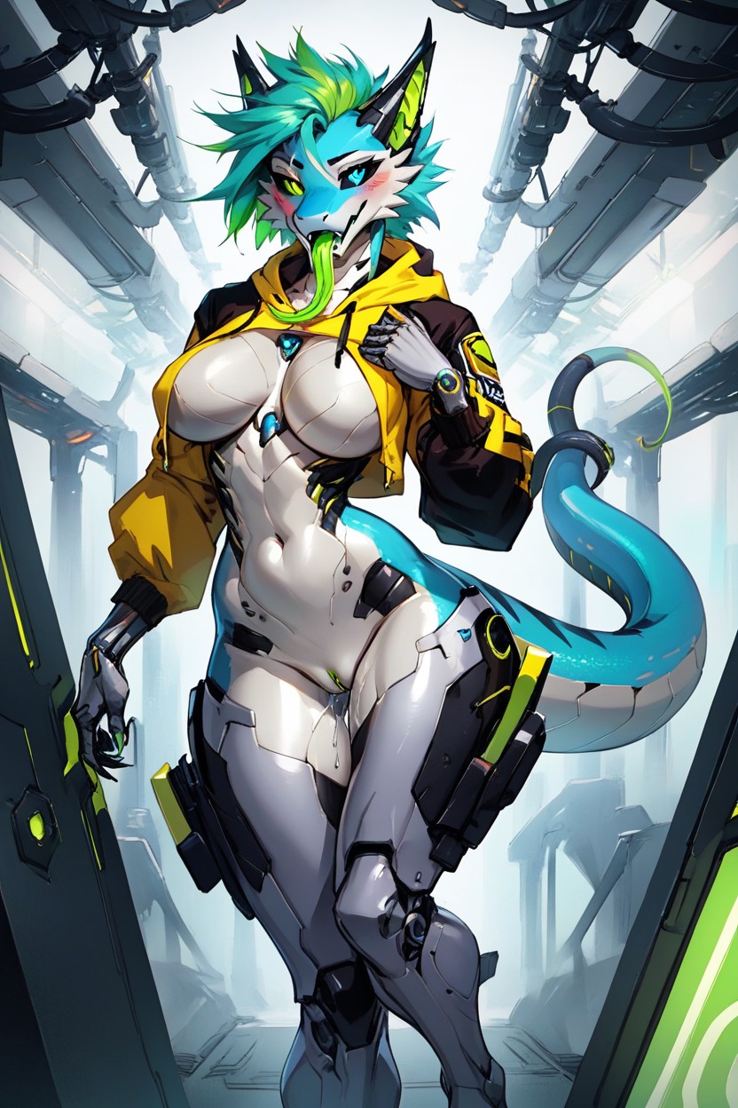 Detailed Cyborg Body, Mature, Bionic Body Furry AI Porn