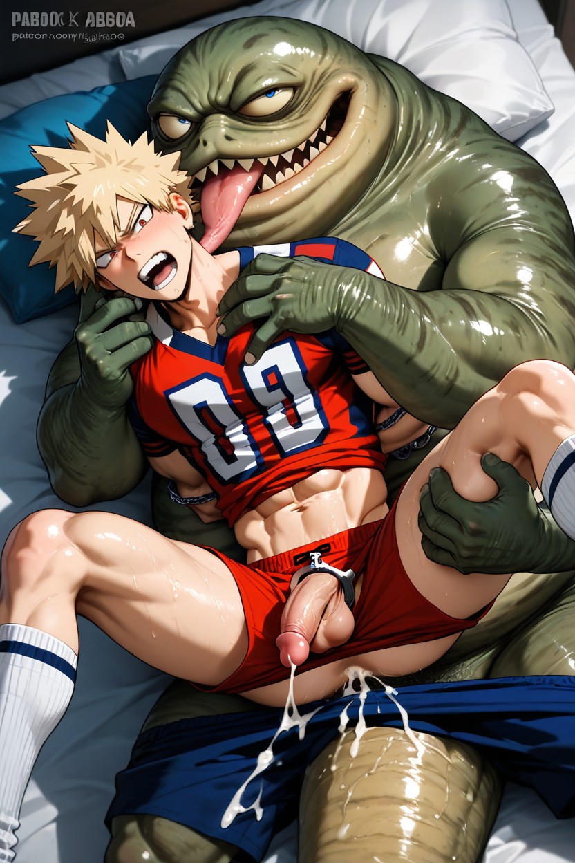 Cock Fondle By Jabba The Hutt, Red Football Uniform, Full Nudity Pornografia gay com IA