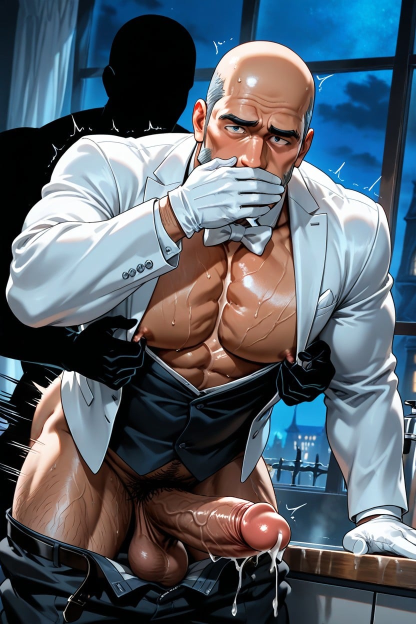 Hyper Muscular Silhouette, Cold Color Palette, Chubby Body AI Gay Porn