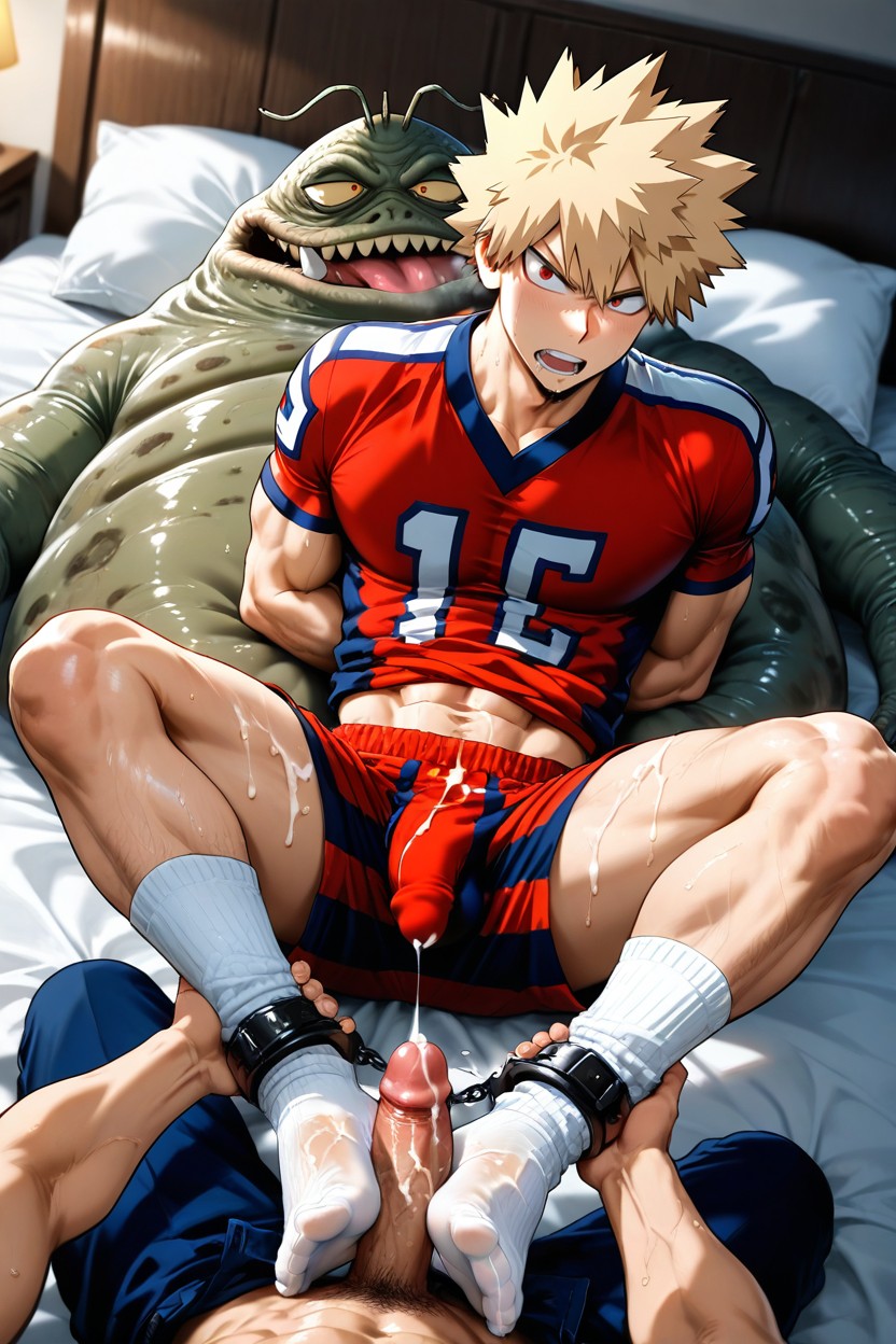 Showing The Abs, Cum On Socks, On Bed AI Gay Porn