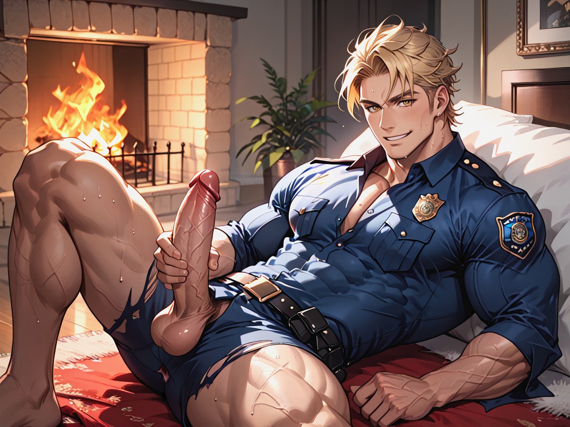 By A Fireplace, Ripped Abs, Masturbation AI Gay Porn