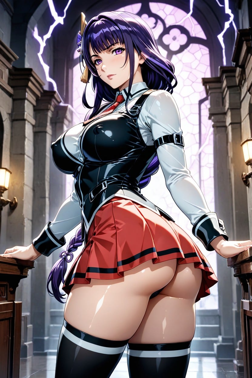 Electro Mitsudomoe On Her Back, Red Tie, Black Cuffs Hentai AI Porn