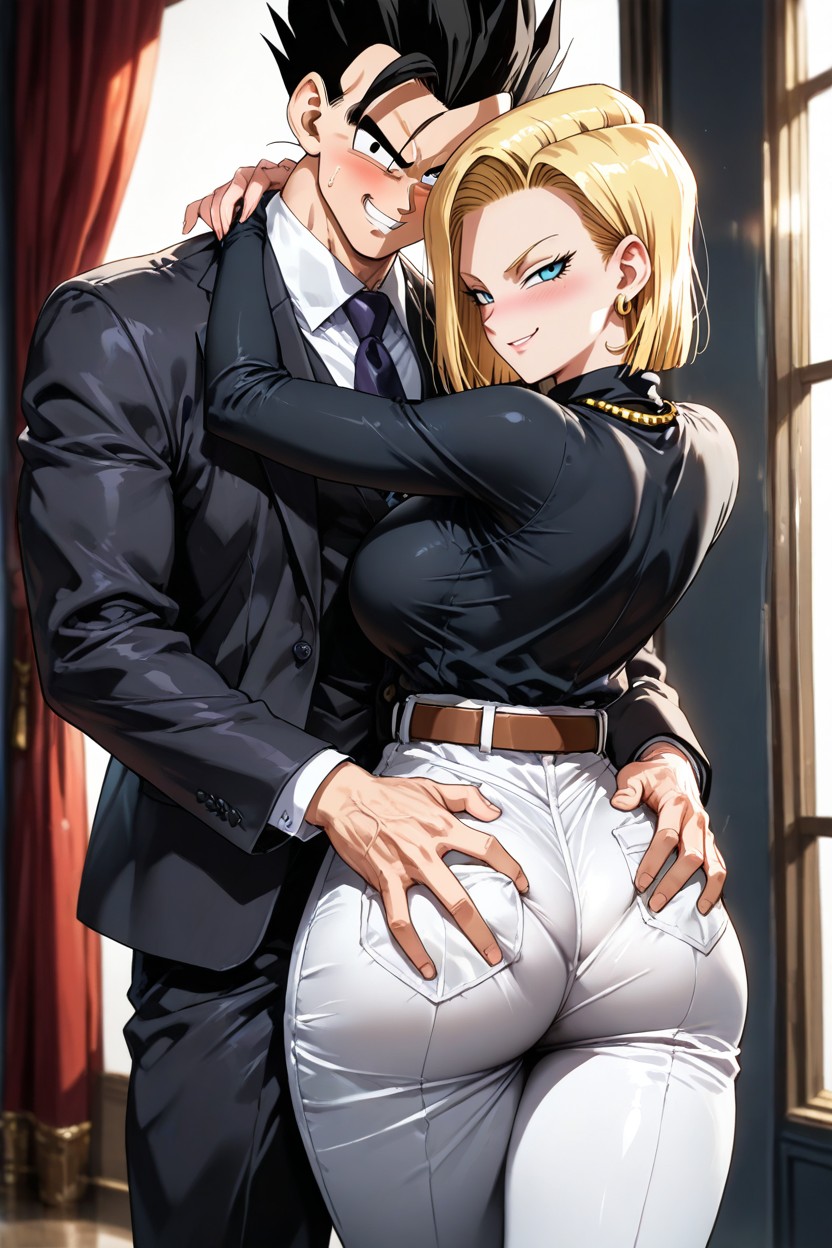 A Black Leather Belt, Medium Breast, Gohan From Dragon Ball Hentai AI Porn