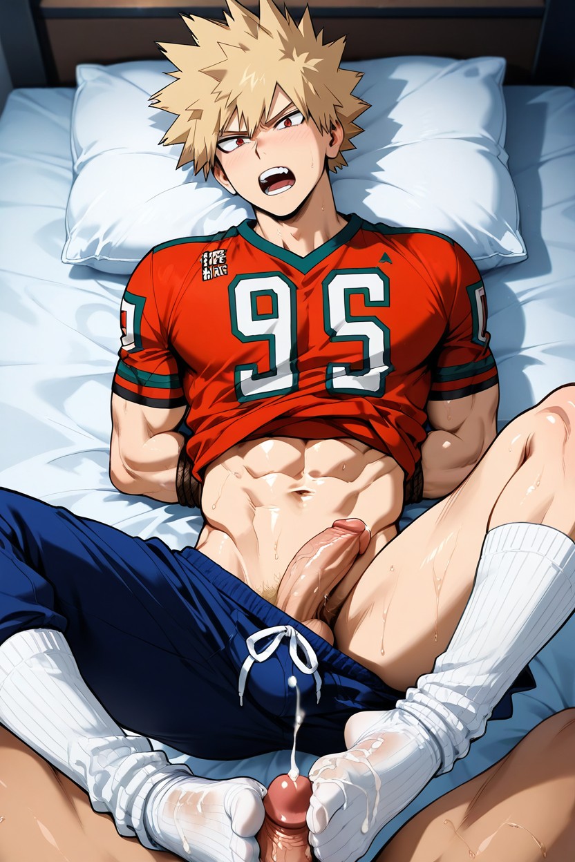 Showing The Abs, Has Blonde Hair, Footjob In The Bedroom AI Gay Porn