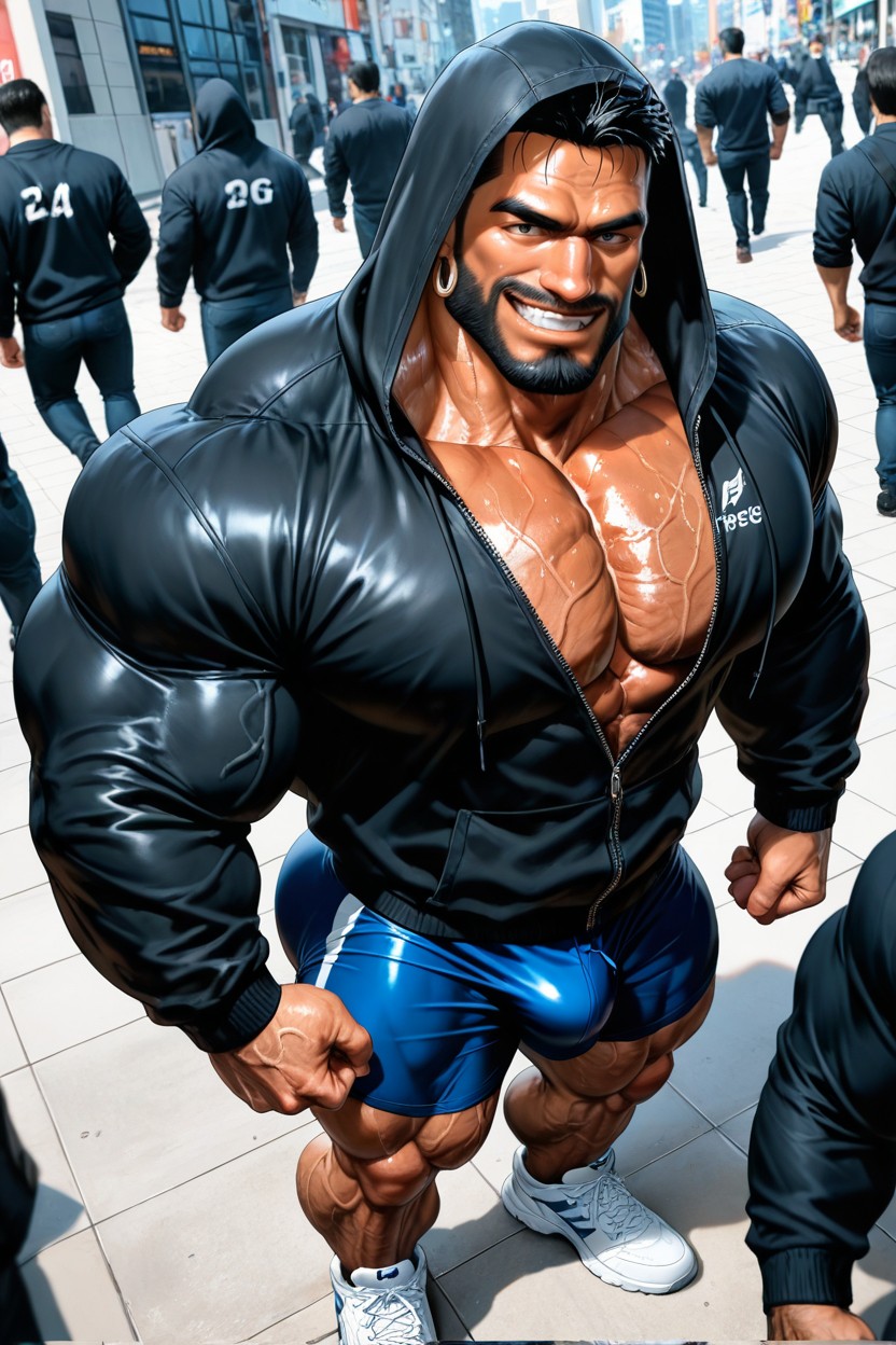 Massive Meaty Body, Hyper Muscular Body, Dark Tanned Skin AI Gay Porn
