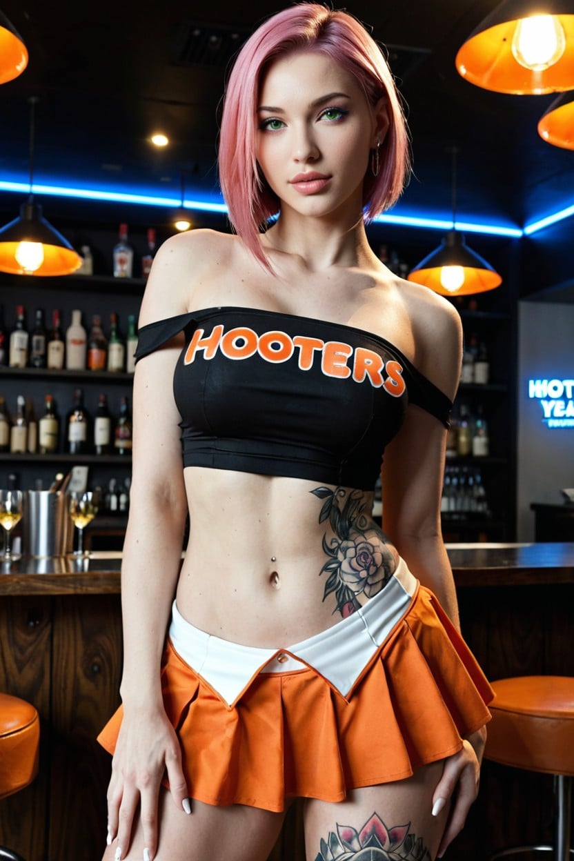 Pink Hair, Skin Tight Top, Electric Colors AI Porn