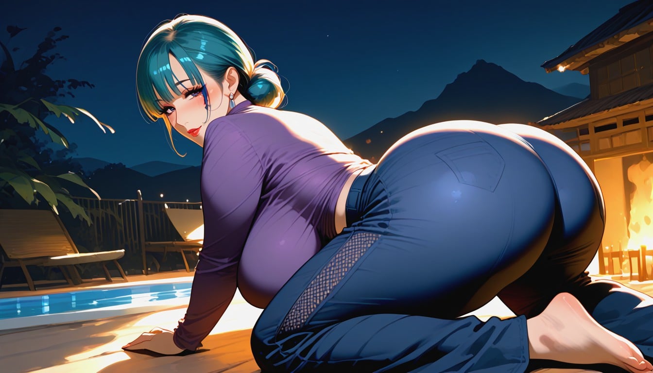 Large Golden And Blue Metallic Place, Colossal Butt, Voluptuous MILF AI Porn