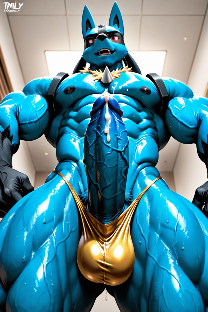 Blue Skin, Cum Leaking Down Cock, Cum On Body AI Gay Porn
