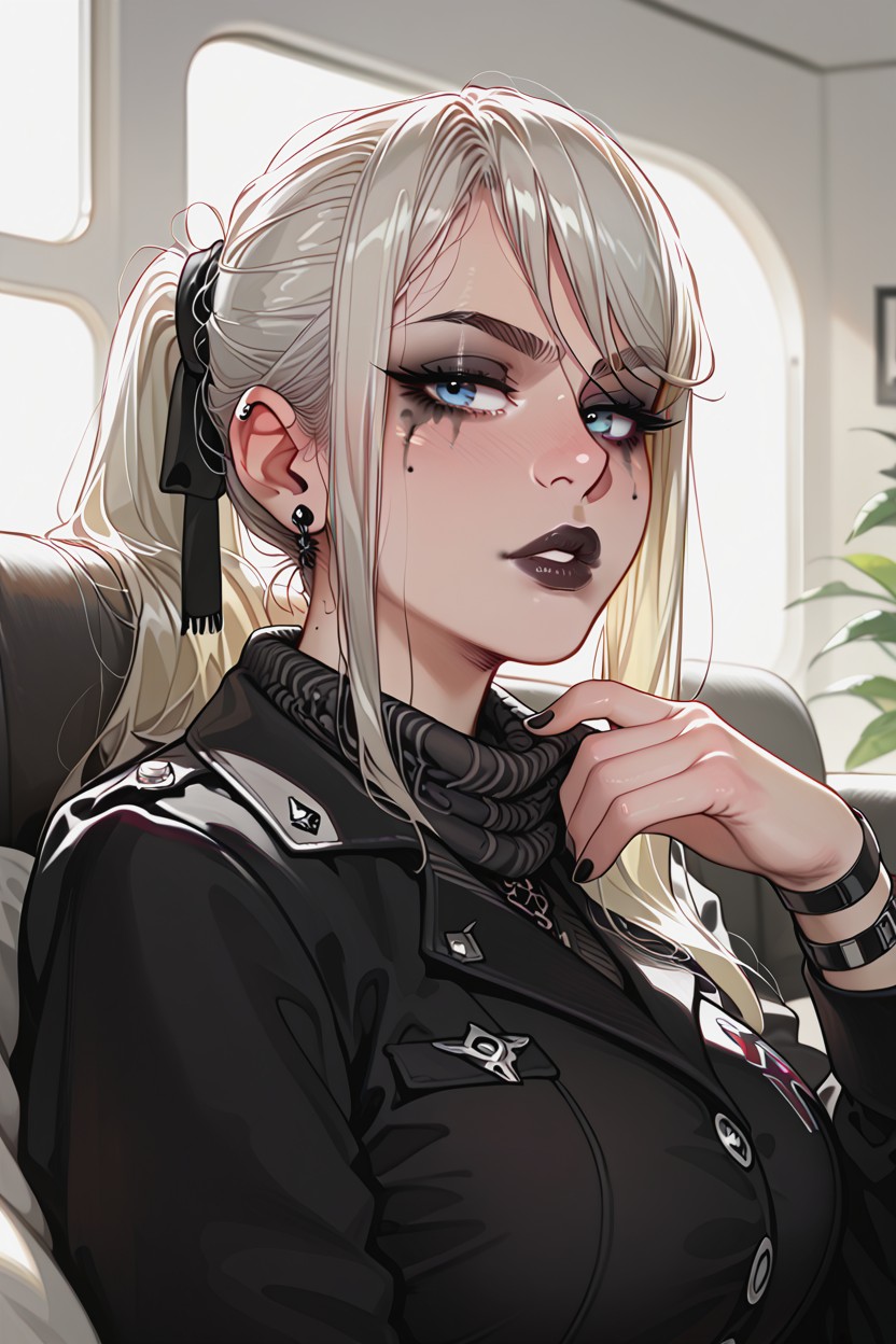 Natural Breast, Black Satin Scarf On Her Neck, Melkor Mancin Artstyle Hentai AI Porn