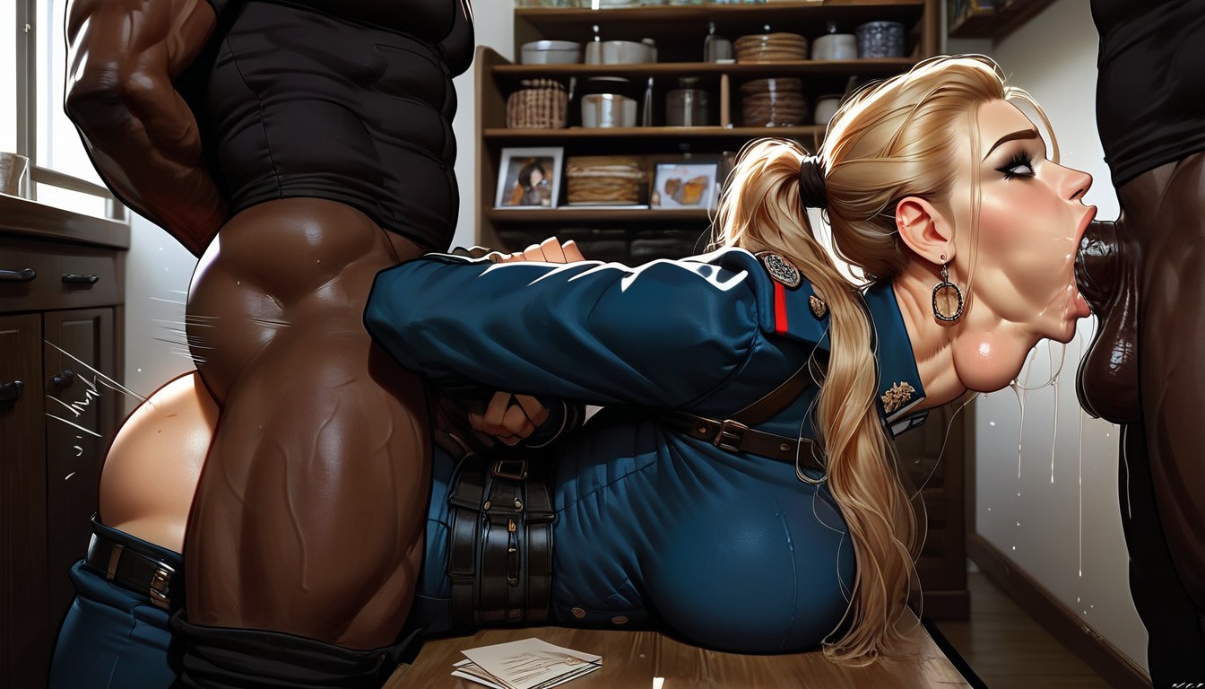 Blue Pants, Orgasm, On Her Stomach On A Table Hentai IA