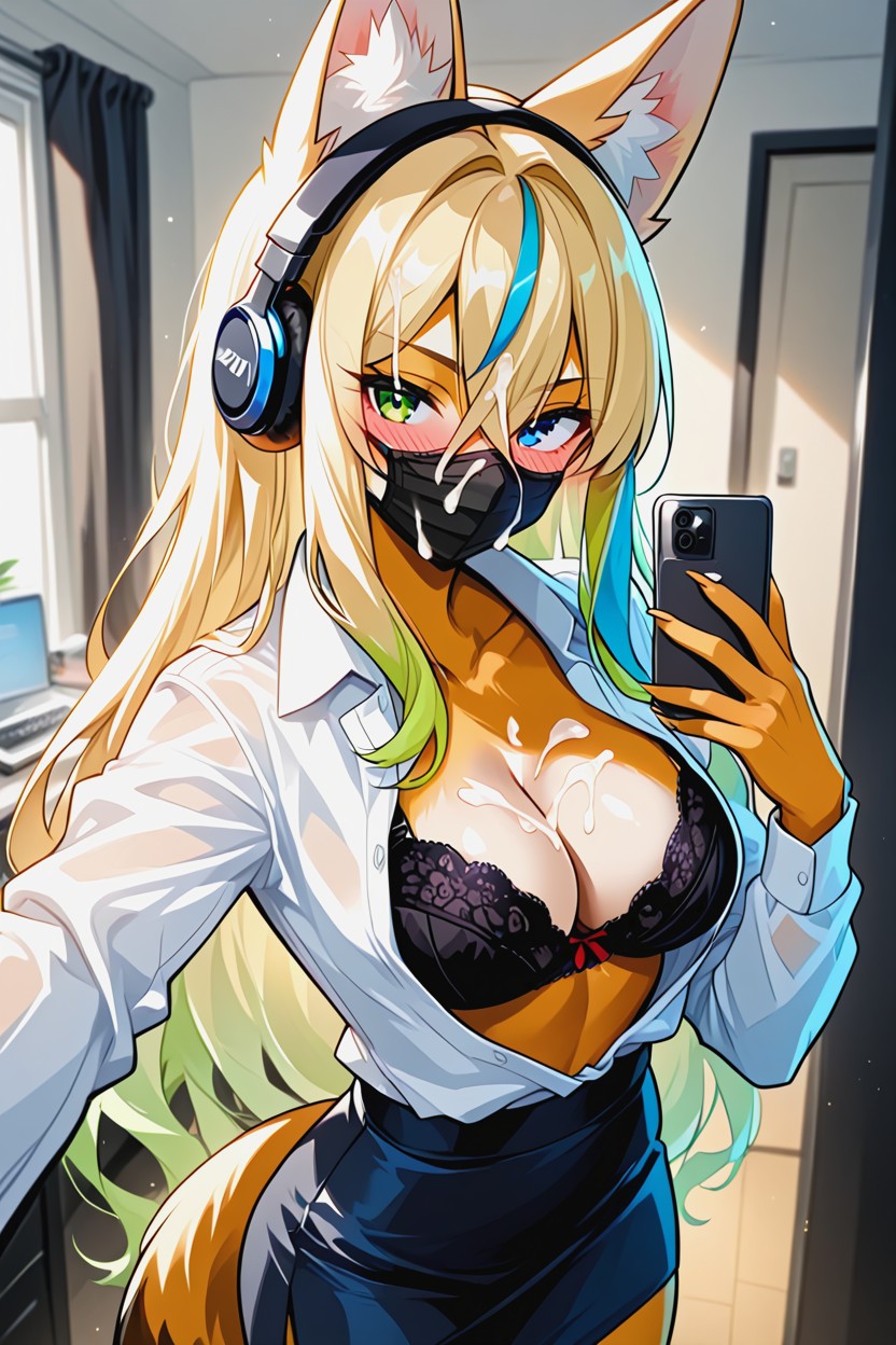 Blonde Hair, Full Face Blush, Selfie Furry AI Porn