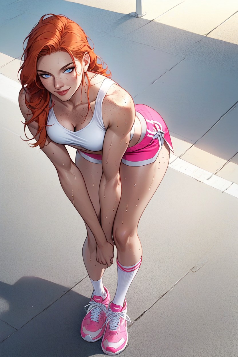 Skinny, Freckles, Looking At Breasts AI Porn