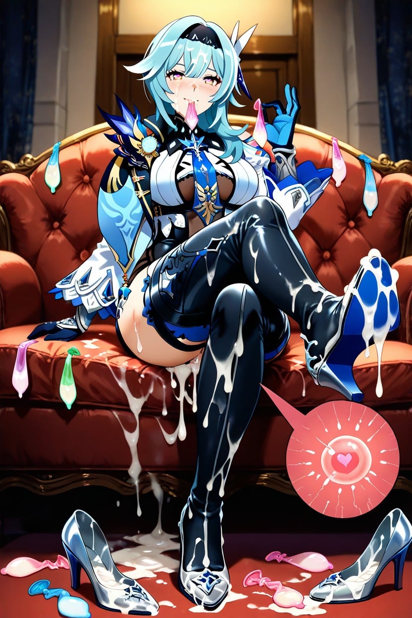 Delgada, Holo-lined Suit With Iridescent Stockings And Silver Heels, Excessive Cum Hentai IA