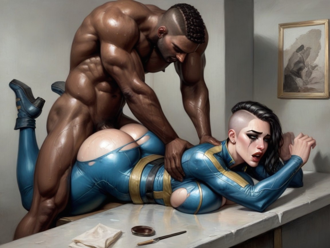 Back Of Her Head Touching His Forehead, Black Eyeliner, Shaved Head AI Porn